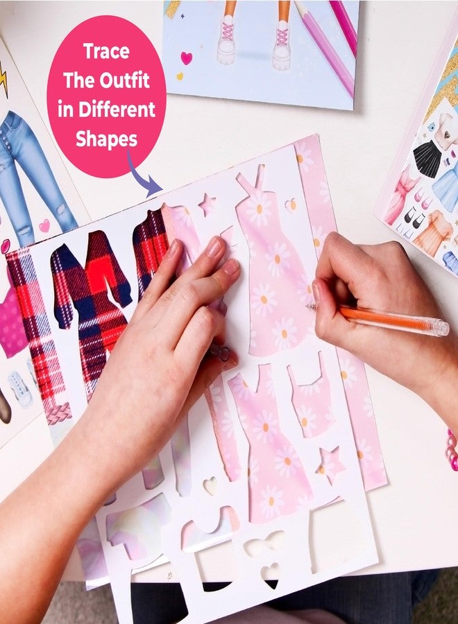 BSCOOL Fashion Studio Dress Up, Drawing, Coloring. Little Designer Creativity Book for Kids 4 and Up with Stickers, Stencils, Textures - Creative Fashion Design Sketchbook for Girls. Christmas Gift - Image 5